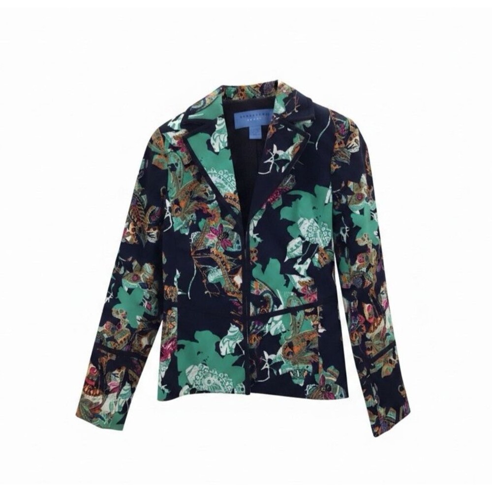 Doncaster Sport Womens 2 Blazer Paisley Floral Navy Turquoise Jacket Multicolor